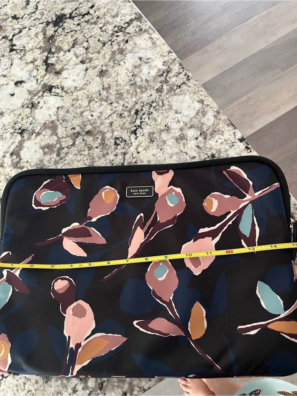 kate spade black floral laptop sleeve with blush, teal & mustard accents - Picture 4 of 4
